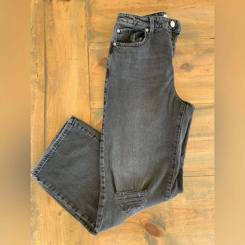 Garage Jambe Wide Leg High Waist Jeans Black Denim - Picture 2 of 4